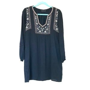 A&F Embroidered Peasant Tunic Dress Pockets XS
